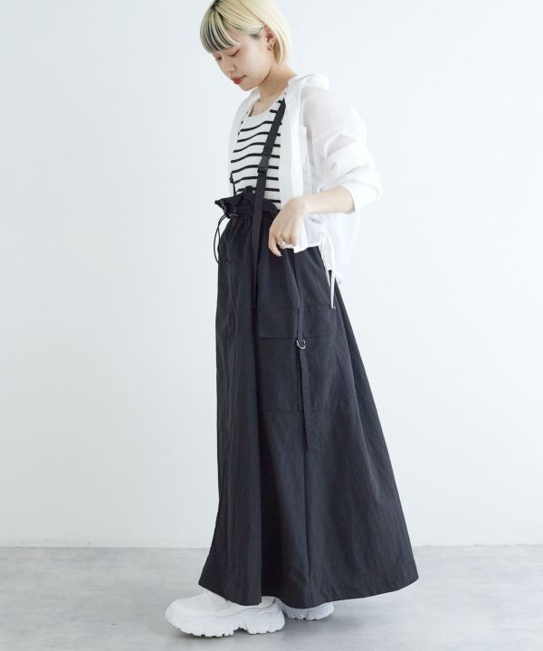 2way nylon gathered skirt (black) *JP