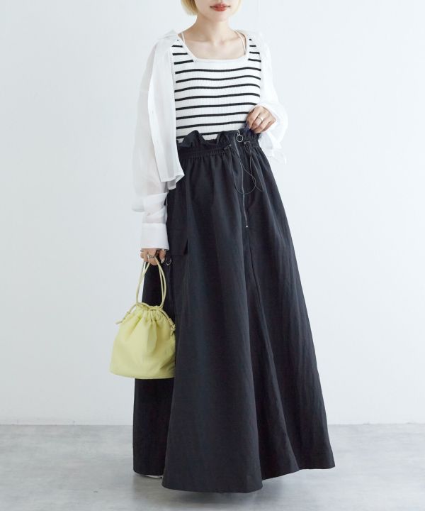 2way nylon gathered skirt (black) *JP