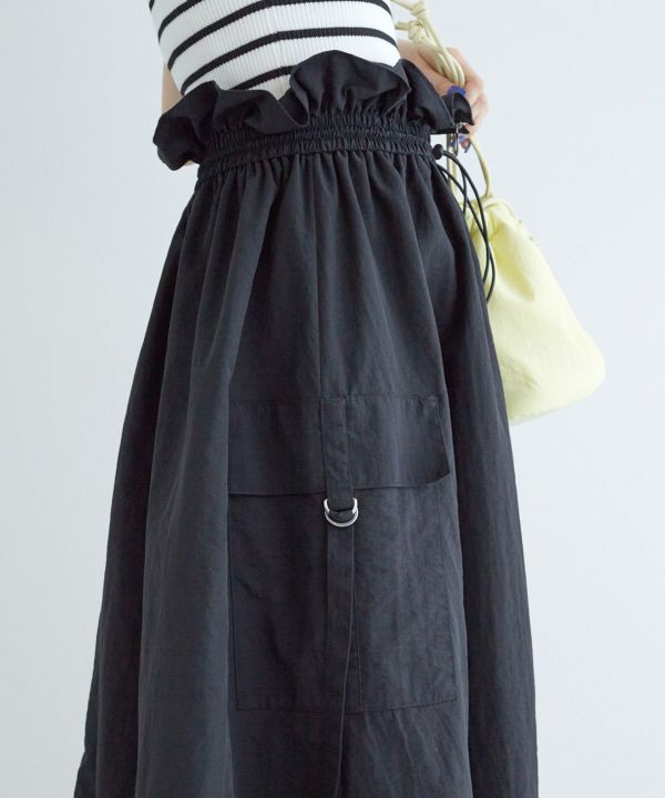 2way nylon gathered skirt (black) *JP