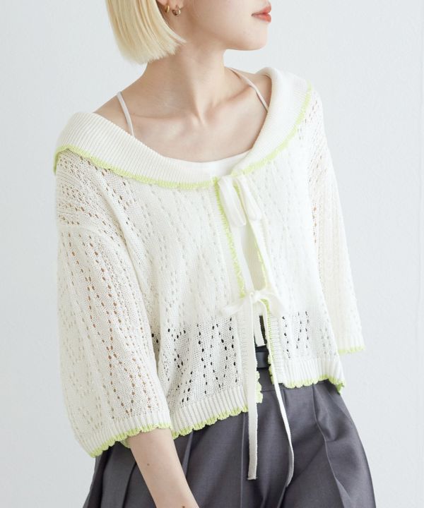 openwork color cardigan (white) *JP