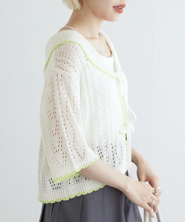 openwork color cardigan (white) *JP