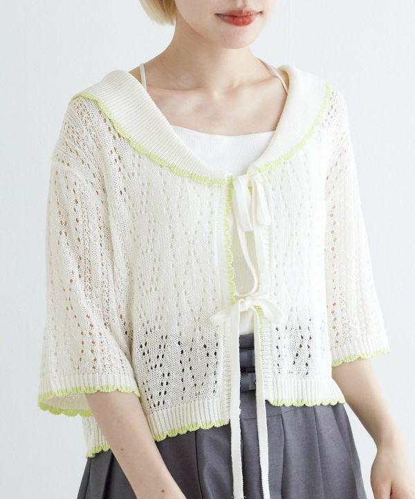 openwork color cardigan (white) *JP