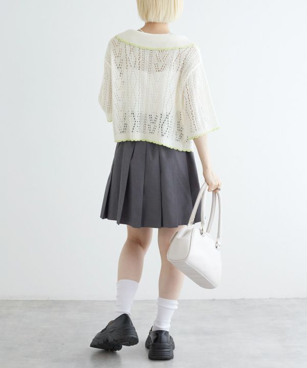 openwork color cardigan (white) *JP