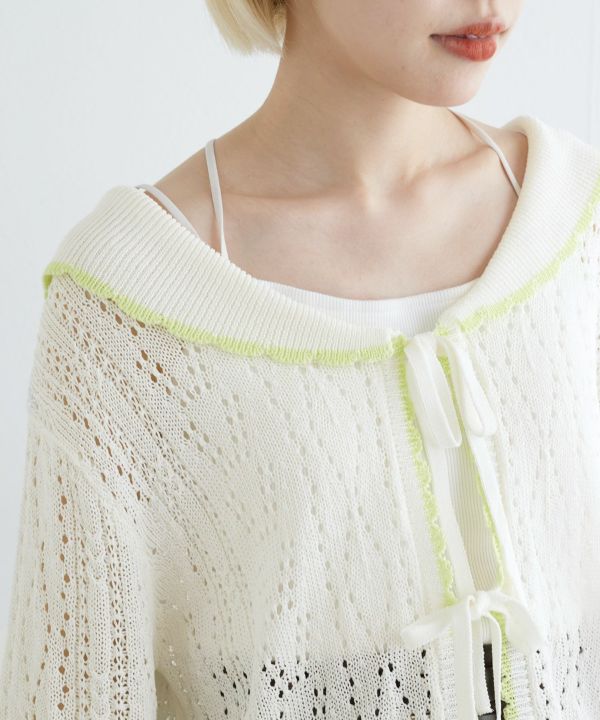 openwork color cardigan (white) *JP