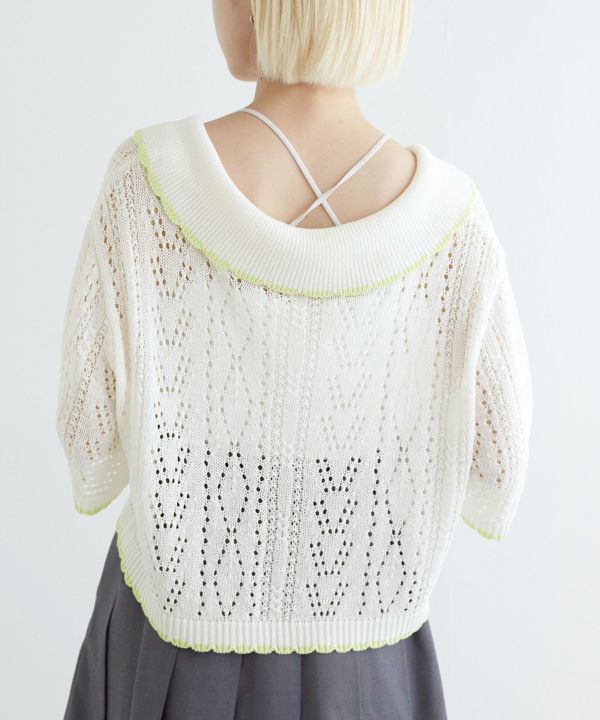 openwork color cardigan (white) *JP