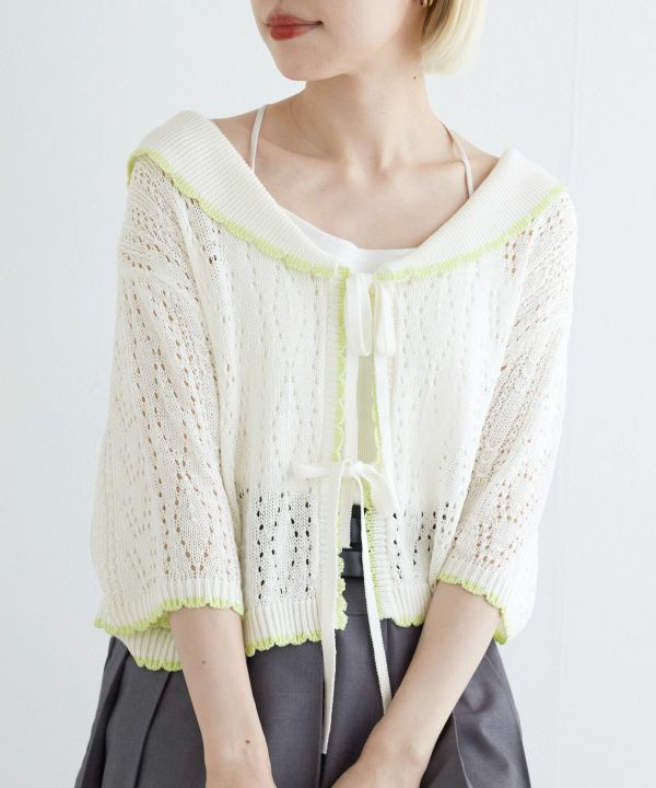 openwork color cardigan (white) *JP