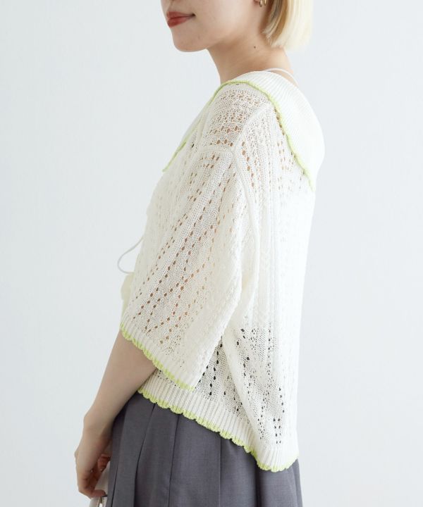 openwork color cardigan (white) *JP