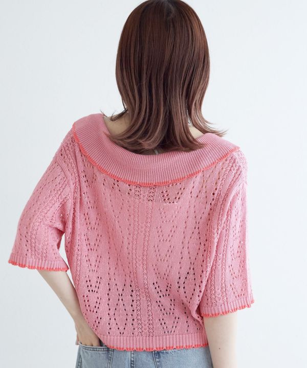 openwork color cardigan (pink) *JP