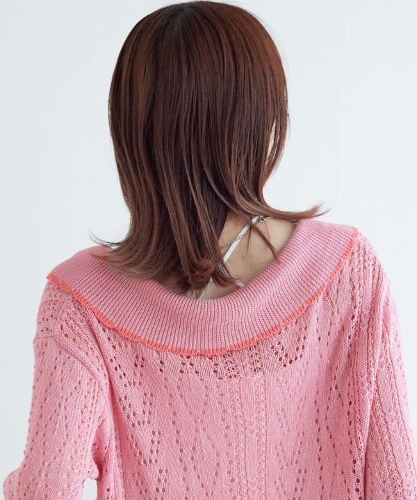 openwork color cardigan (pink) *JP