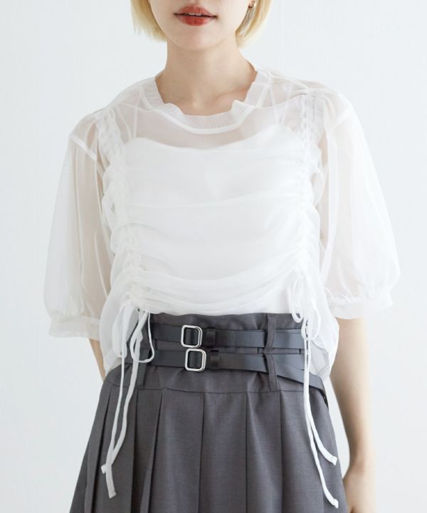 front draw sheer top (white) *JP