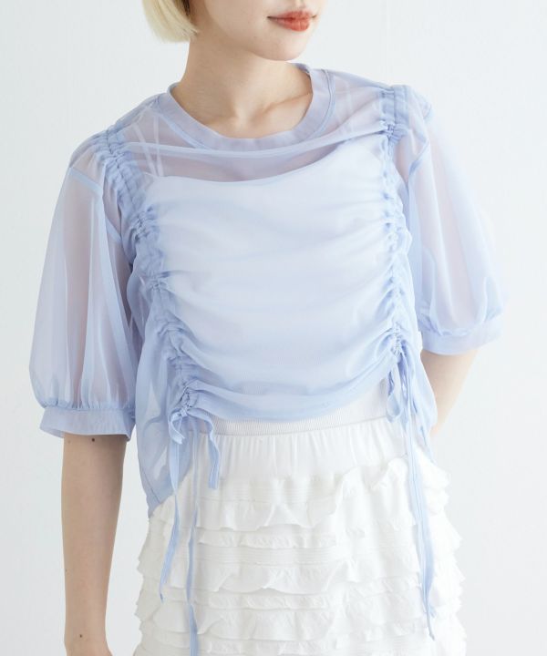 front draw sheer top (blue) *JP