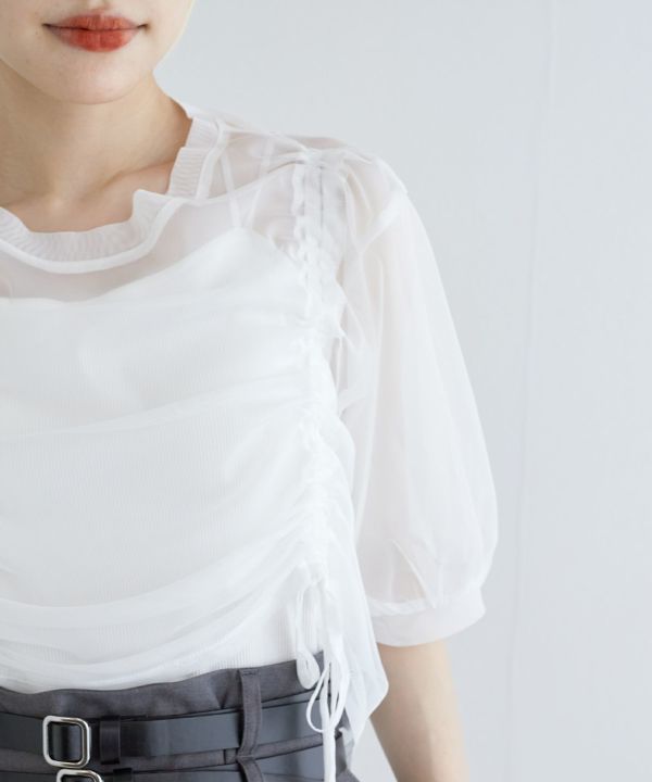 front draw sheer top (white) *JP