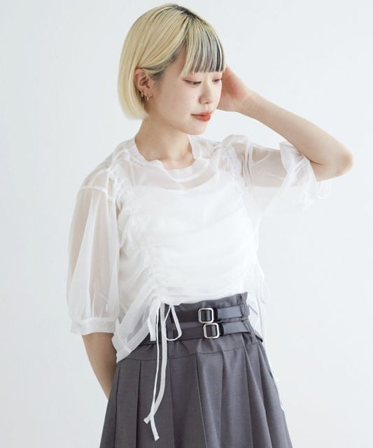 front draw sheer top (white) *JP