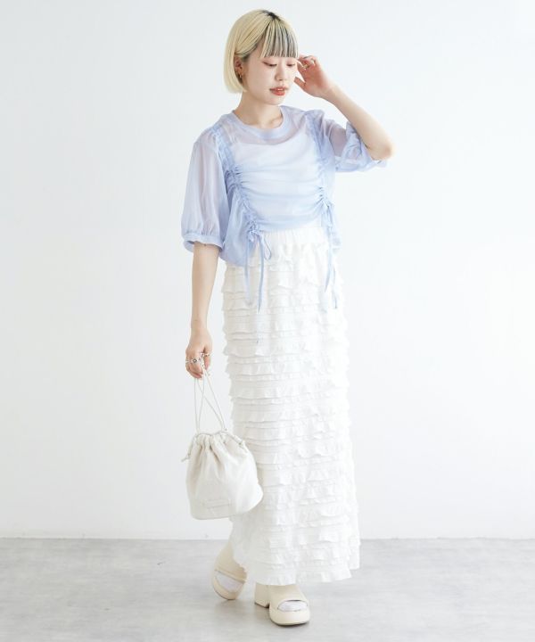 front draw sheer top (blue) *JP