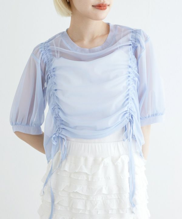 front draw sheer top (blue) *JP