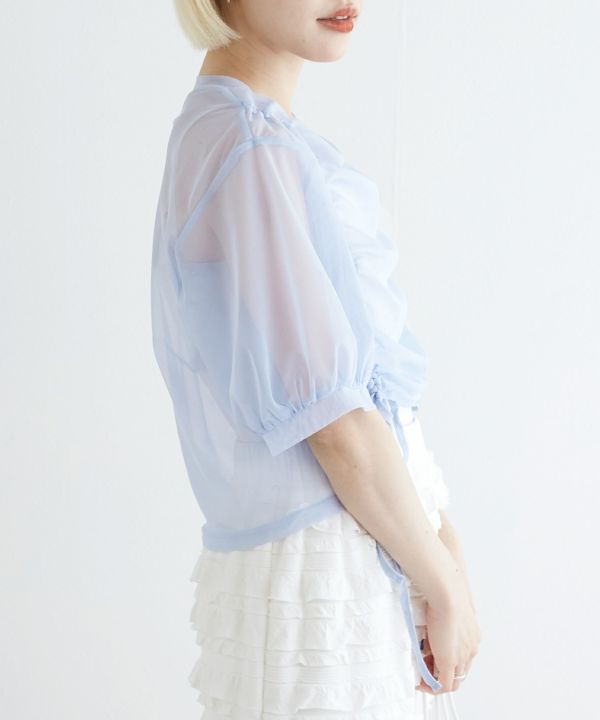 front draw sheer top (blue) *JP