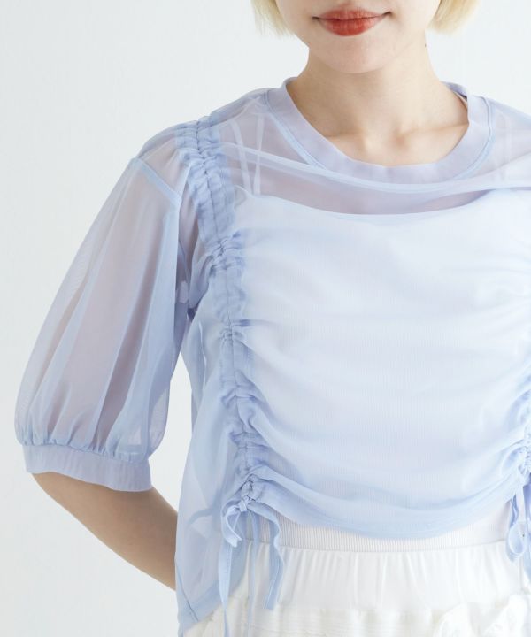 front draw sheer top (blue) *JP