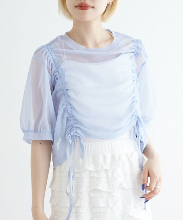 front draw sheer top (blue) *JP