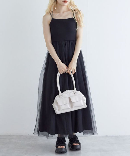 back cross cami dress (black) *JP