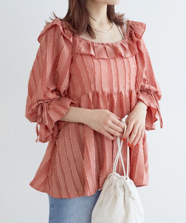 2way frilled collar top (coral pink) *JP