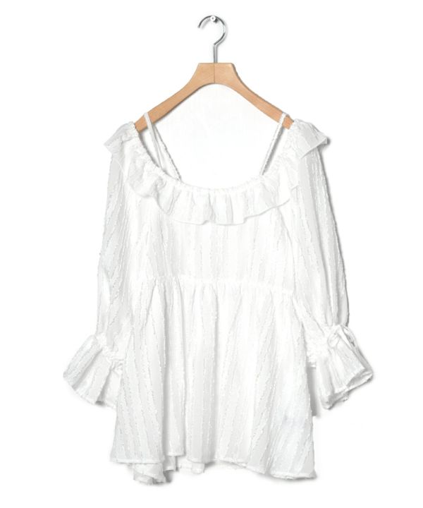 2way frilled collar top (white) *JP