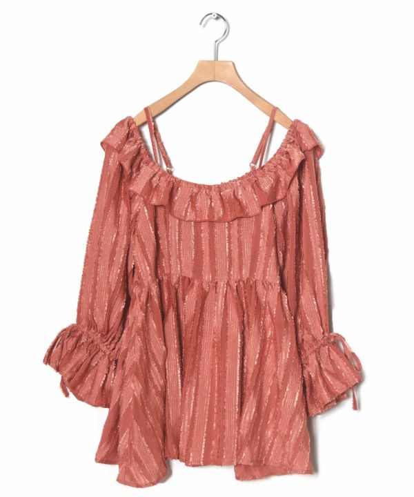 2way frilled collar top (coral pink) *JP