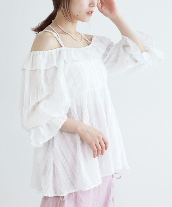 2way frilled collar top (white) *JP