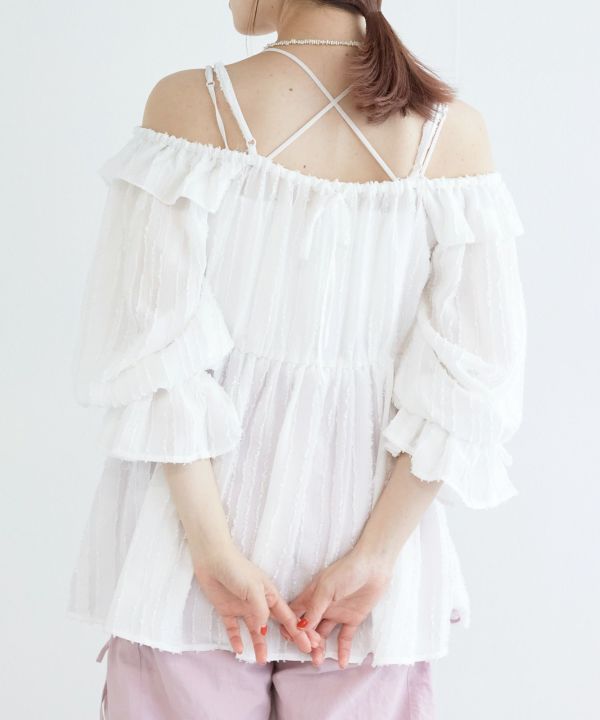 2way frilled collar top (white) *JP