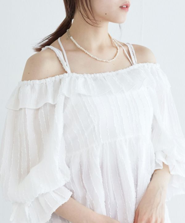 2way frilled collar top (white) *JP