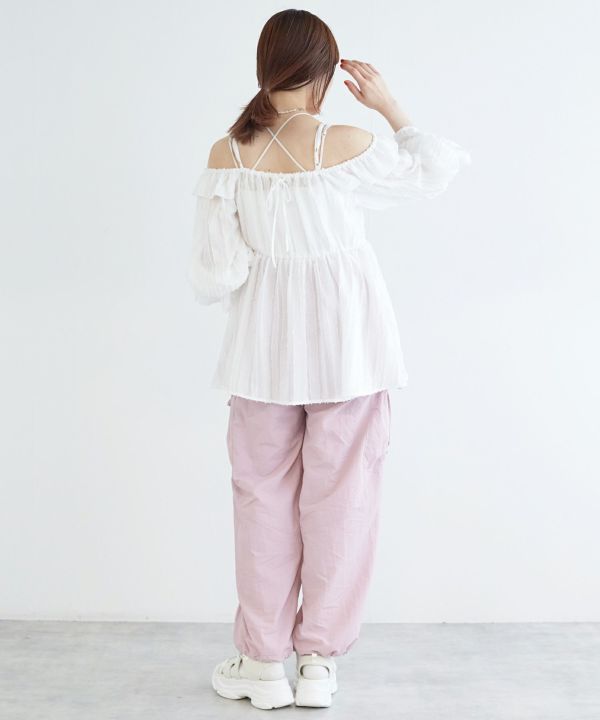 2way frilled collar top (white) *JP