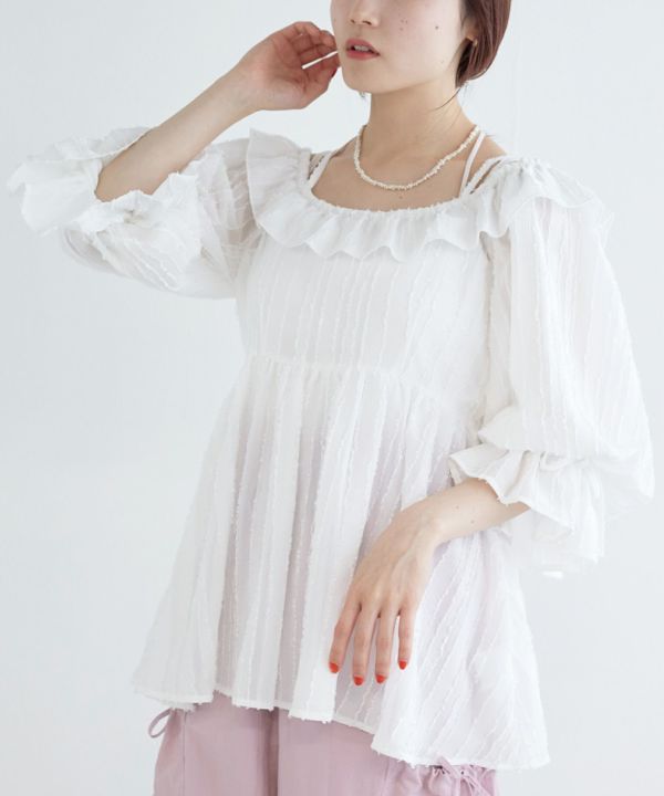 2way frilled collar top (white) *JP