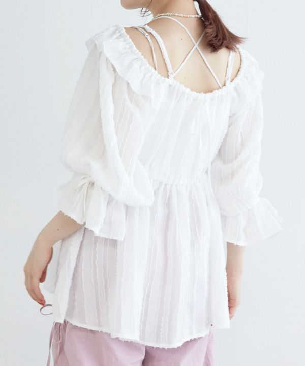 2way frilled collar top (white) *JP