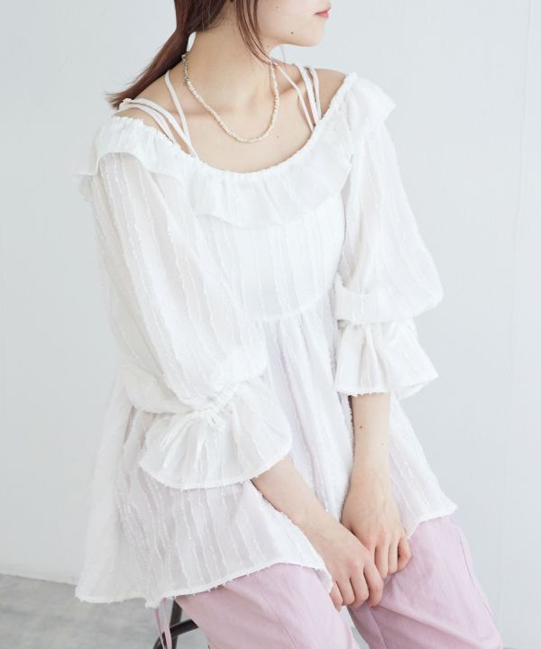 2way frilled collar top (white) *JP