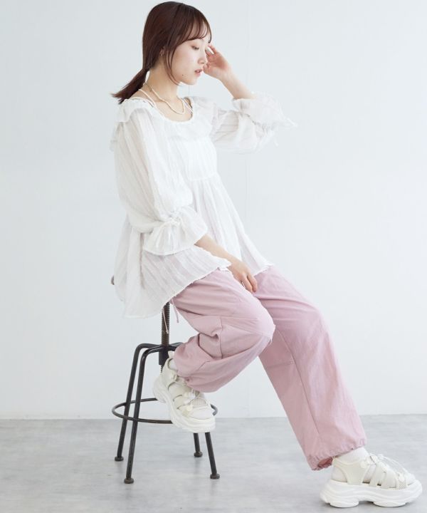 2way frilled collar top (white) *JP