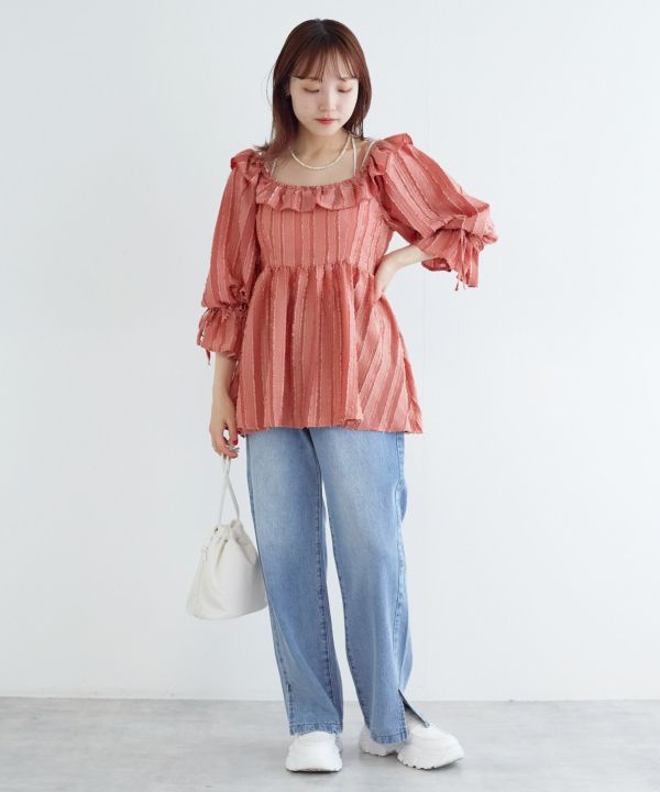 2way frilled collar top (coral pink) *JP