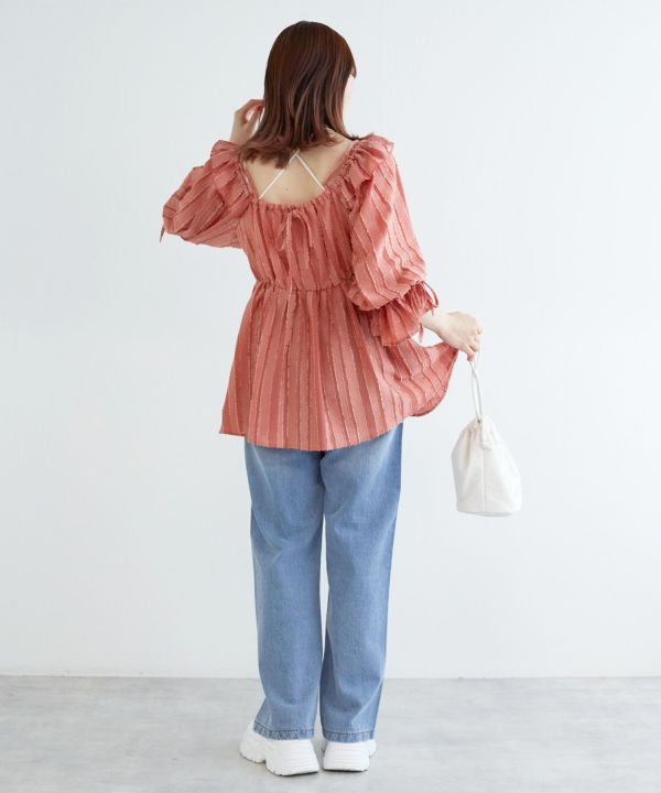 2way frilled collar top (coral pink) *JP