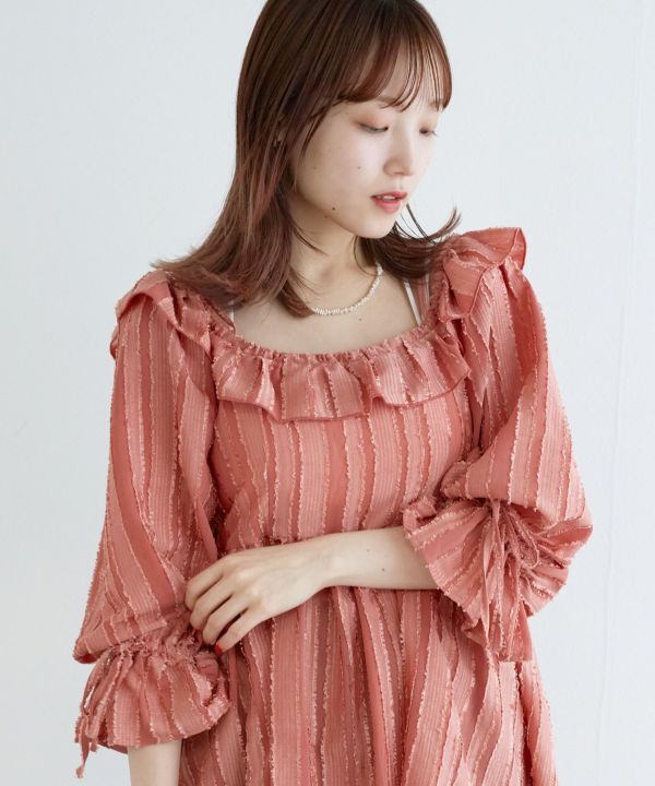 2way frilled collar top (coral pink) *JP