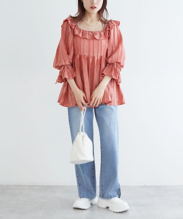 2way frilled collar top (coral pink) *JP