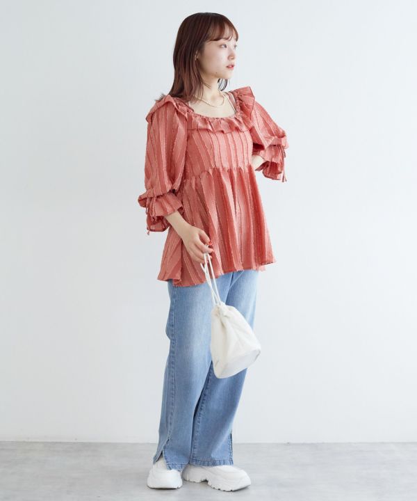 2way frilled collar top (coral pink) *JP