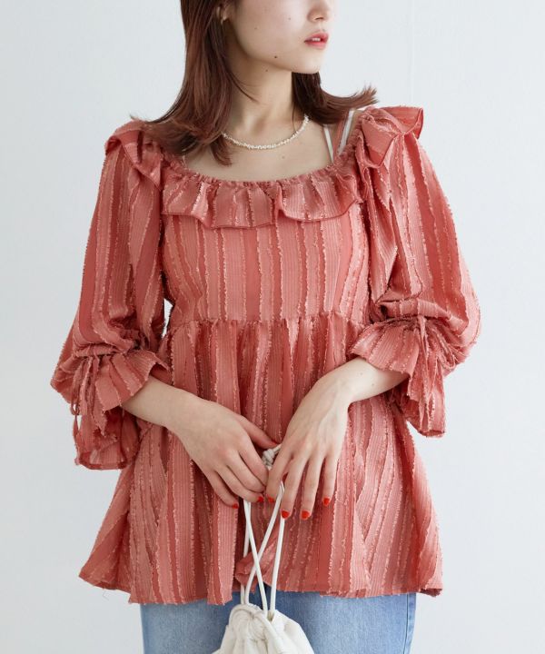 2way frilled collar top (coral pink) *JP