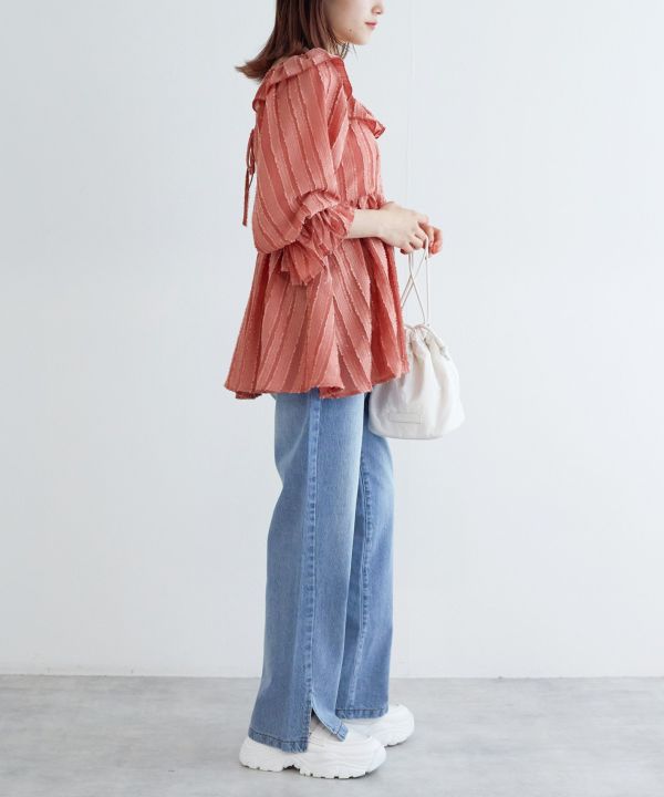 2way frilled collar top (coral pink) *JP