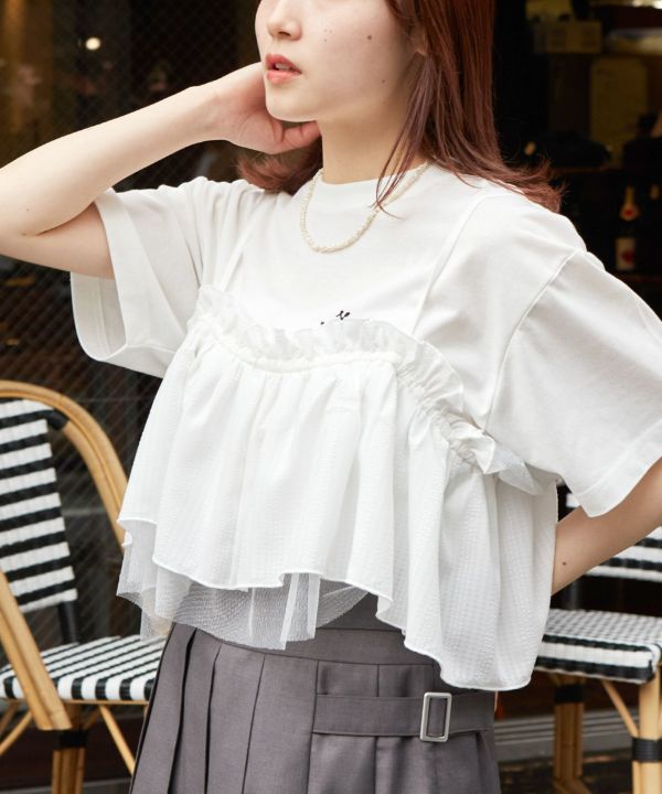 tee with frill cami (white) *JP