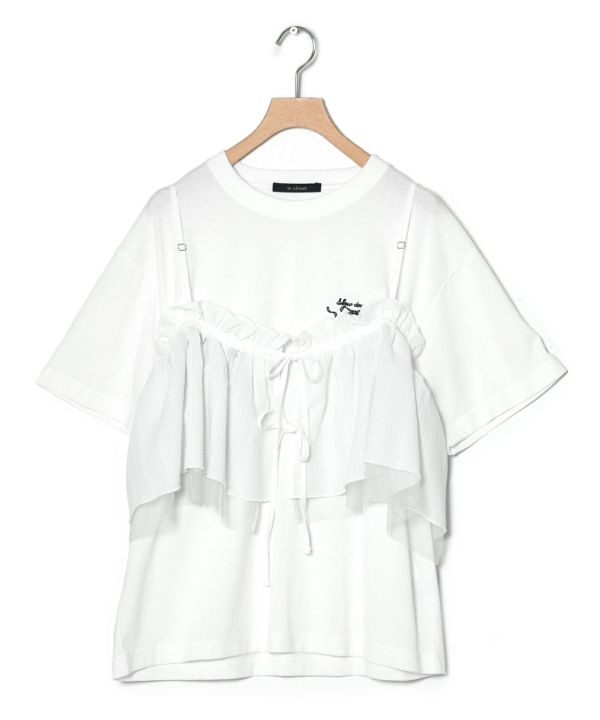 tee with frill cami (white) *JP