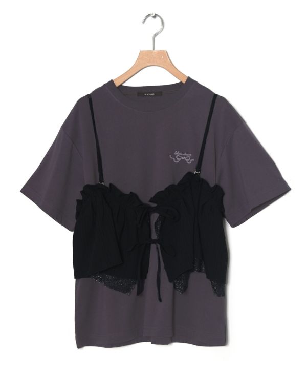 tee with frill cami (charcoal) *JP