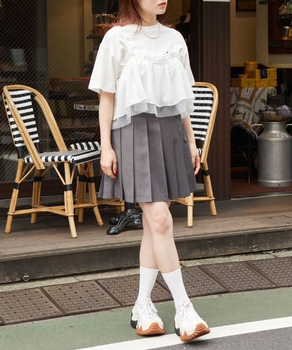 tee with frill cami (white) *JP