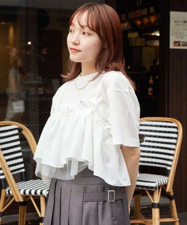 tee with frill cami (white) *JP