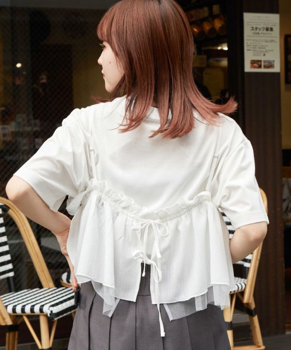 tee with frill cami (white) *JP