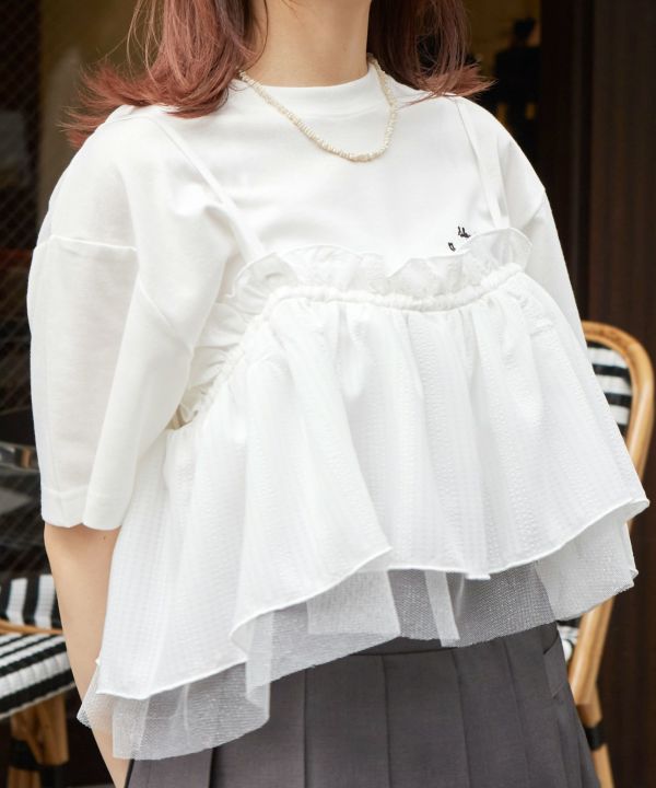 tee with frill cami (white) *JP