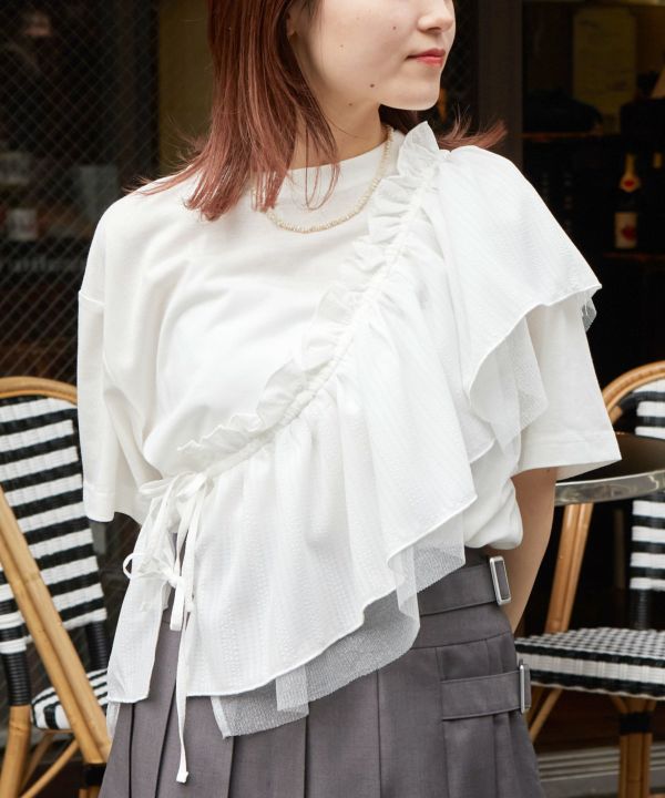 tee with frill cami (white) *JP