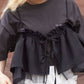 tee with frill cami (charcoal) *JP